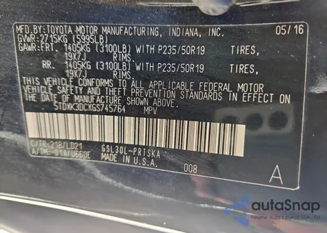 2016 Toyota Sienna Se из США, поврежденный, VIN 5TDXK3DCXGS745764